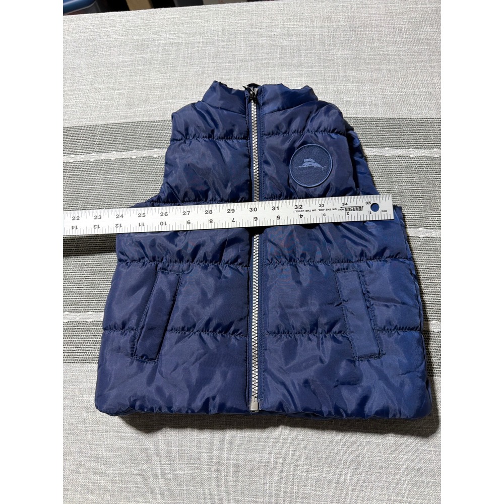 Tommy Bahama‎ Kids Puffer Vest Navy Blue Quilted Sleeveless Full Zip Patch Logo